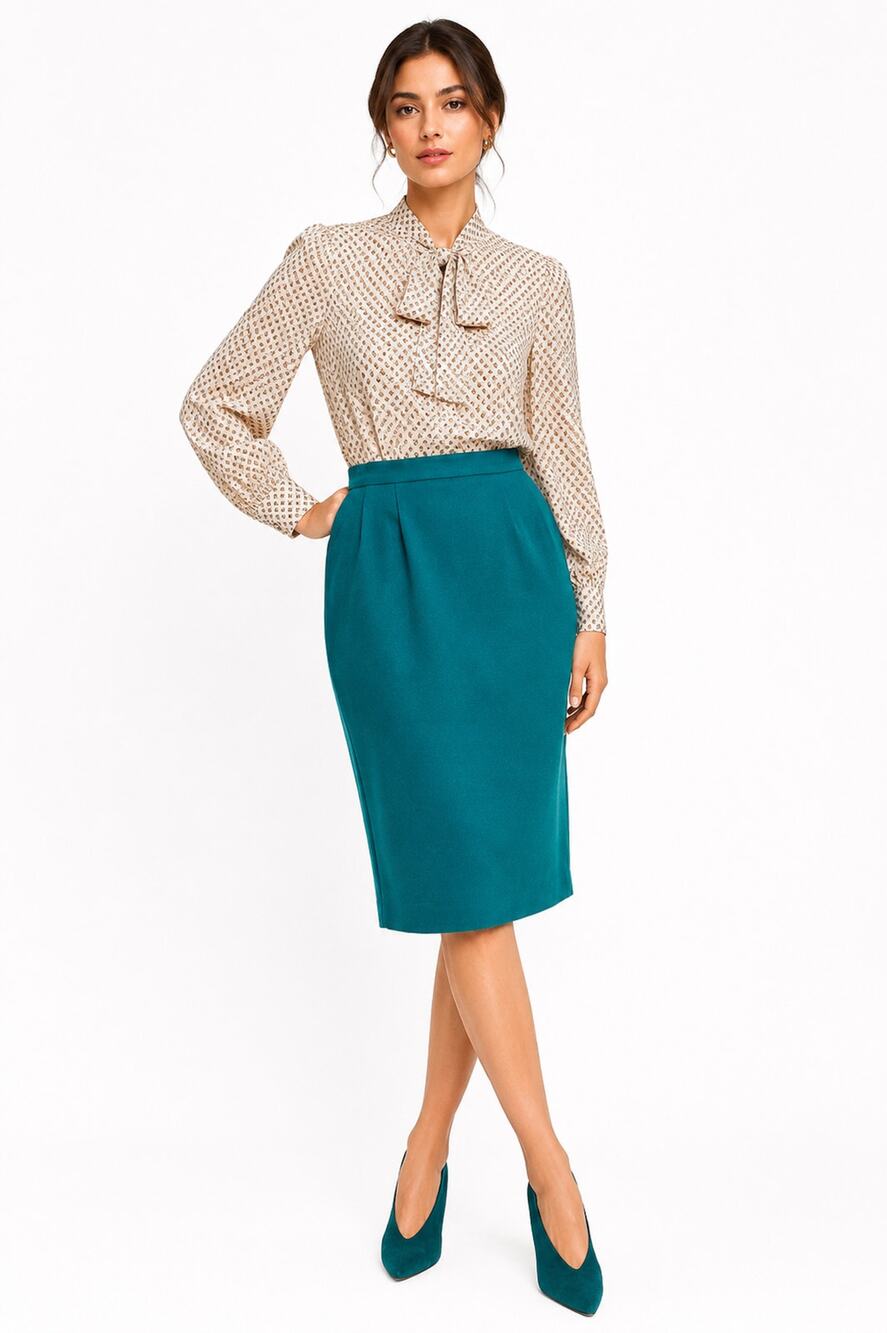Vintage Pendleton Teal Wool Pencil Skirt USA Petite 8 Straight Career Skirt